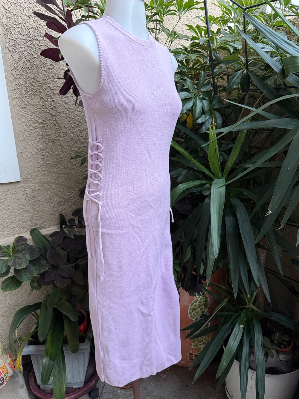 Future Collective Cotton Blend Sleeveless Lace-Up Side Midi Dress in Lavender